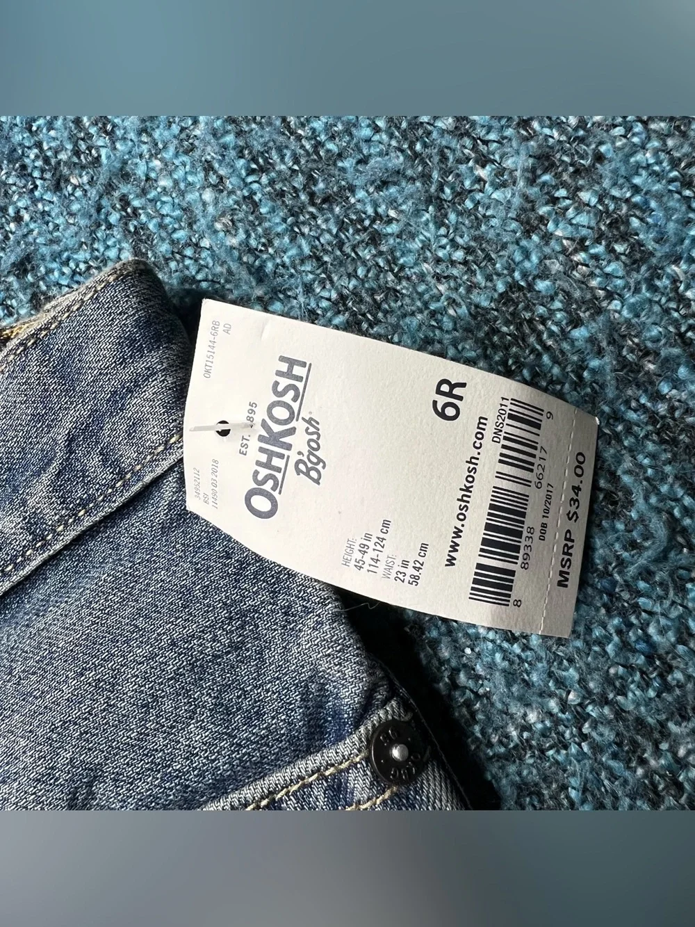 OshKosh B'Gosh Classic E-Z Adjustable Waist Toddler Boy's Jeans 6 Regular NWT